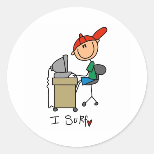 Sticker Rond Je surfe sur le Web (Devant)