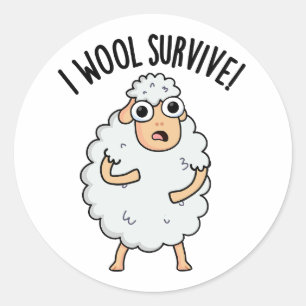 Sticker Rond Je survivrai Mouton drôle de jeu de mots laine