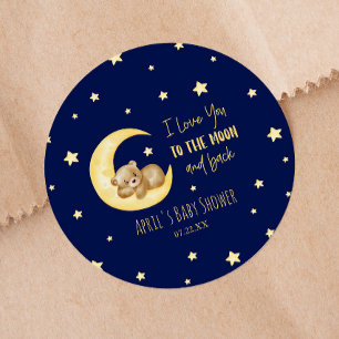 Sticker Rond Je T'Aime Au Baby shower Lune Teddy Bear