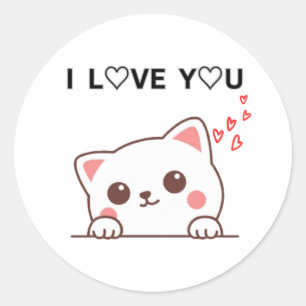 Sticker Rond Je t'aime chat