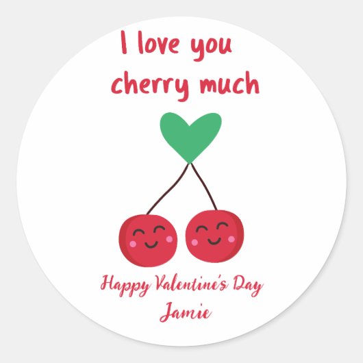 Sticker Rond Je t'aime Cherry Beaucoup drôle Saint Valentin (Devant)