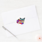 Sticker Rond Je T'Aime | Coeurs, Roses et papillons (Enveloppe)