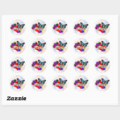 Sticker Rond Je T'Aime | Coeurs, Roses et papillons (Feuille)