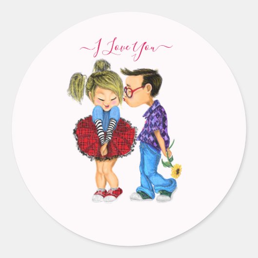 Sticker Rond Je t'aime - Couple romantique mignon - Amour - Bai (Devant)