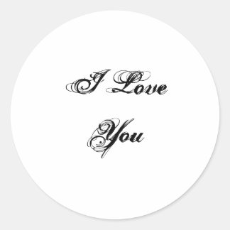 Sticker Rond Je T'Aime. Dans une police de script. Noir et Bla