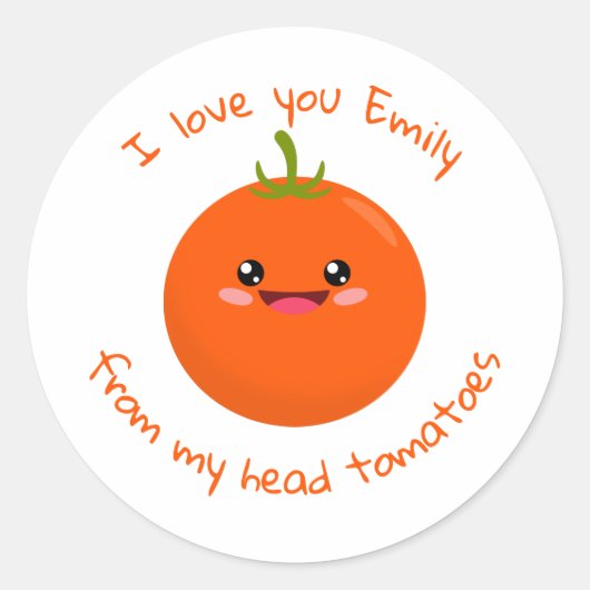 Sticker Rond Je T'Aime De Ma Tête Tomates Drôle Pun (Devant)