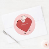 Sticker Rond Je t'aime de vache (Enveloppe)