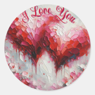 Sticker Rond Je T'Aime Deux Coeurs Abstraits Peindre Valentine