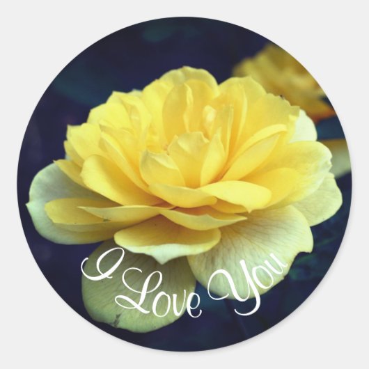 Sticker Rond Je T'Aime Fleur Rose Jaune (Devant)