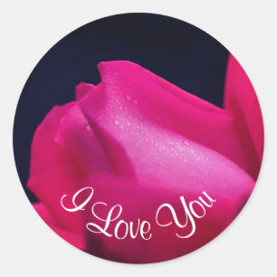 Sticker Rond Je T'Aime Fleur Rouge Rosebud 