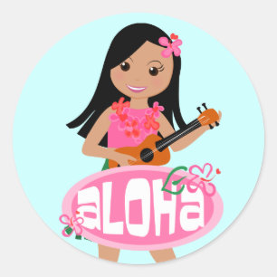 Sticker Rond Je T'Aime Hula Ukulele !