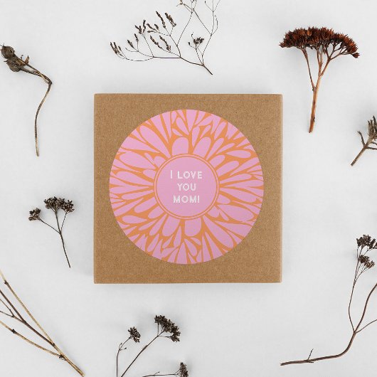 Sticker Rond Je t'aime maman floral éclat pastel orange rose