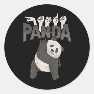 Sticker Rond Je t'aime Panda Langue des Signes Gestuelle Sourds