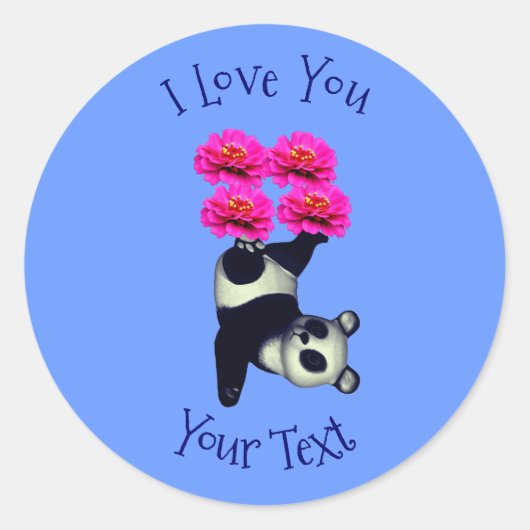 Sticker Rond Je T'Aime Panda Ours Jonger Fleurs (Devant)