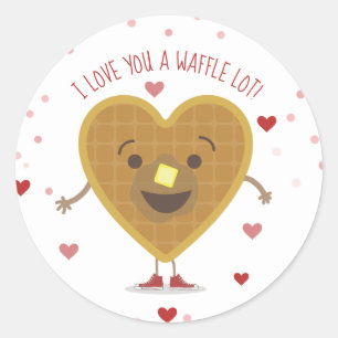 Sticker Rond Je T'Aime Une gaufre Lot Coeur Enfants Valentine