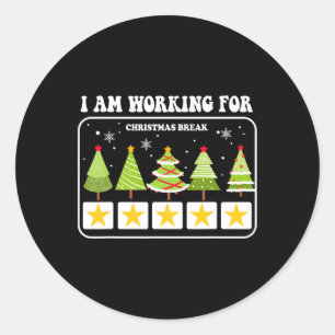 Sticker Rond Je Travaille Pour Noël Pause 5 Étoiles Arbre De No