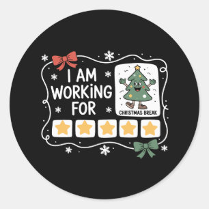 Sticker Rond Je Travaille Pour Noël Pause Noël Fête De L'Arbre