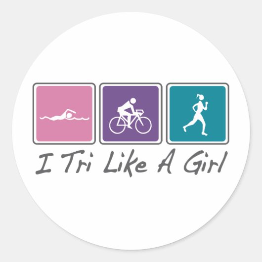 Sticker Rond je tri comme une fille (Triathlète) (Devant)
