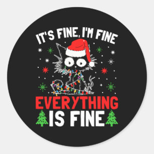 Sticker Rond Je vais bien tout va bien Noël Chat Chr