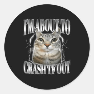 Sticker Rond Je vais m'écraser Drôle de chat qui fixe Brainrot