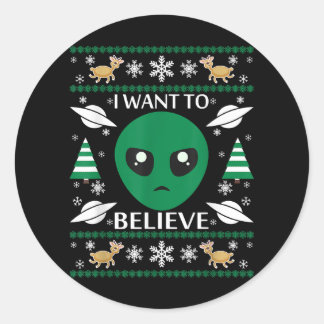 Sticker Rond Je Veux Croire Noël Alien
