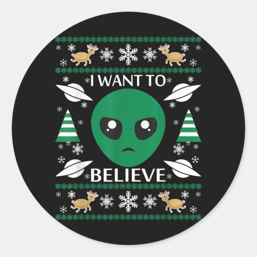 Sticker Rond Je Veux Croire Noël Alien (Devant)