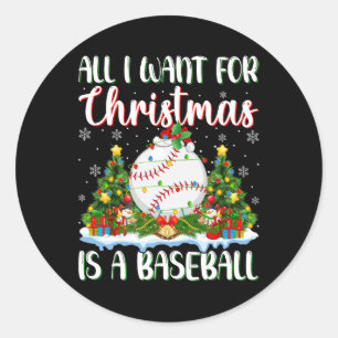 Sticker Rond Je Veux Pour Noël Est Un Baseball Xmas Tree Light