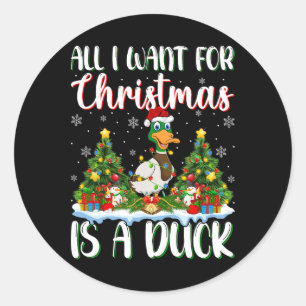 Sticker Rond Je Veux Pour Noël Est Un Canard Oiseau Xmas Arbre
