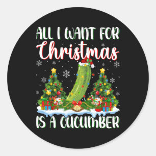 Sticker Rond Je Veux Pour Noël Est Un Concombre Xmas Arbre Lumi