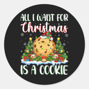 Sticker Rond Je Veux Pour Noël Est Un Cookie Xmas Lumières Arbr