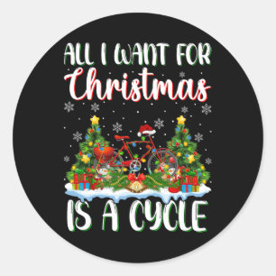 Sticker Rond Je Veux Pour Noël Est Un Cycle Des Lumières Arbre