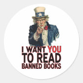 STICKER ROND JE VEUX QUE VOUS LISIEZ LES LIVRES INTERDITS (Devant)