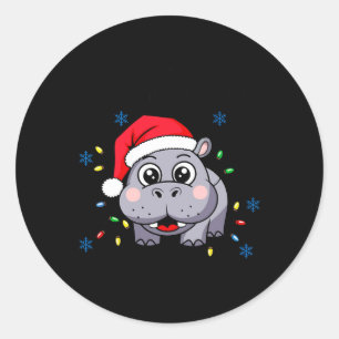 Sticker Rond Je Veux Un Hippopotame Pour Noël Funny Xmas Hip