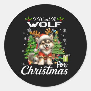 Sticker Rond Je Veux Un Loup Pour Noël De Mignons Cadeaux Noël