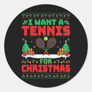 Sticker Rond Je Veux Un Tennis Pour Noël - Joueur De Tennis Vil