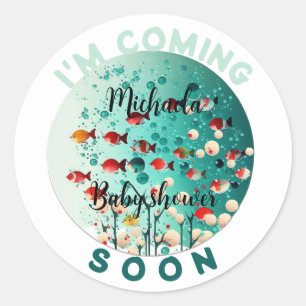 Sticker Rond Je viens bientôt Fun Green Cherry Baby shower de p