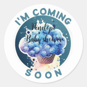 Sticker Rond Je viens bientôt Funny Blueberry Cake Baby shower