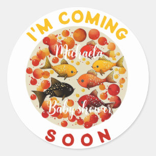 Sticker Rond Je viens bientôt Funny Red Cherry Baby shower de p