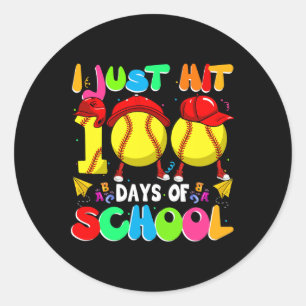 Sticker Rond Je Viens De Toucher 100 Jours D'École Softball Enf