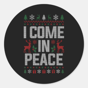 Sticker Rond Je viens en paix Couple assorti Ugly Christmas Swe