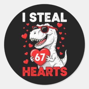 Sticker Rond Je vole 67 cœurs Drôle 67 Saint-Valentin Dinosaure