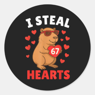 Sticker Rond Je vole 67 cœurs Saint-Valentin 67 Meme 6 7 Capy