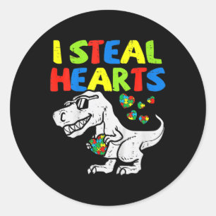 Sticker Rond Je vole Coeurs Trex Dinosaur Enfants Garçons Autis