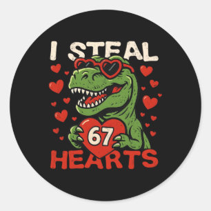 Sticker Rond Je vole des cœurs 67 T-rex dinosaure drôle de la S