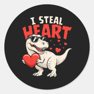 Sticker Rond Je vole des coeurs Dinosaures Saint-Valentin pour 