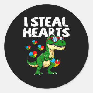 Sticker Rond Je vole des cœurs T-rex Puzzle Sensibilisation à l