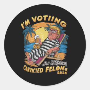 Sticker Rond Je Vote Condamné Felon Retro Summer Drôle Trump