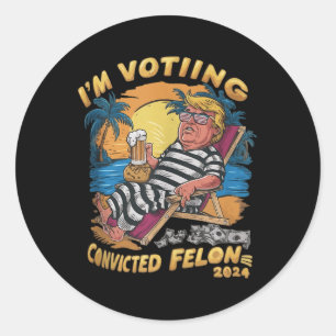 Sticker Rond Je Vote Condamné Felon Retro Summer Drôle Trump