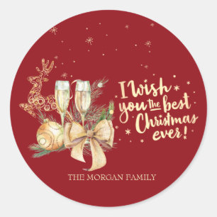 Sticker Rond Je vous souhaite le meilleur Noël qui soit, Renne,