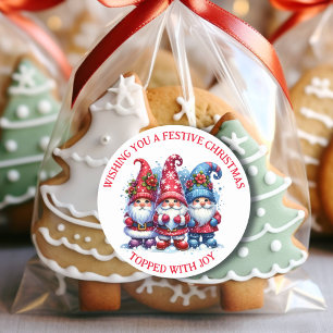 Sticker Rond Je vous souhaite un Noël festif Gnomes vacances